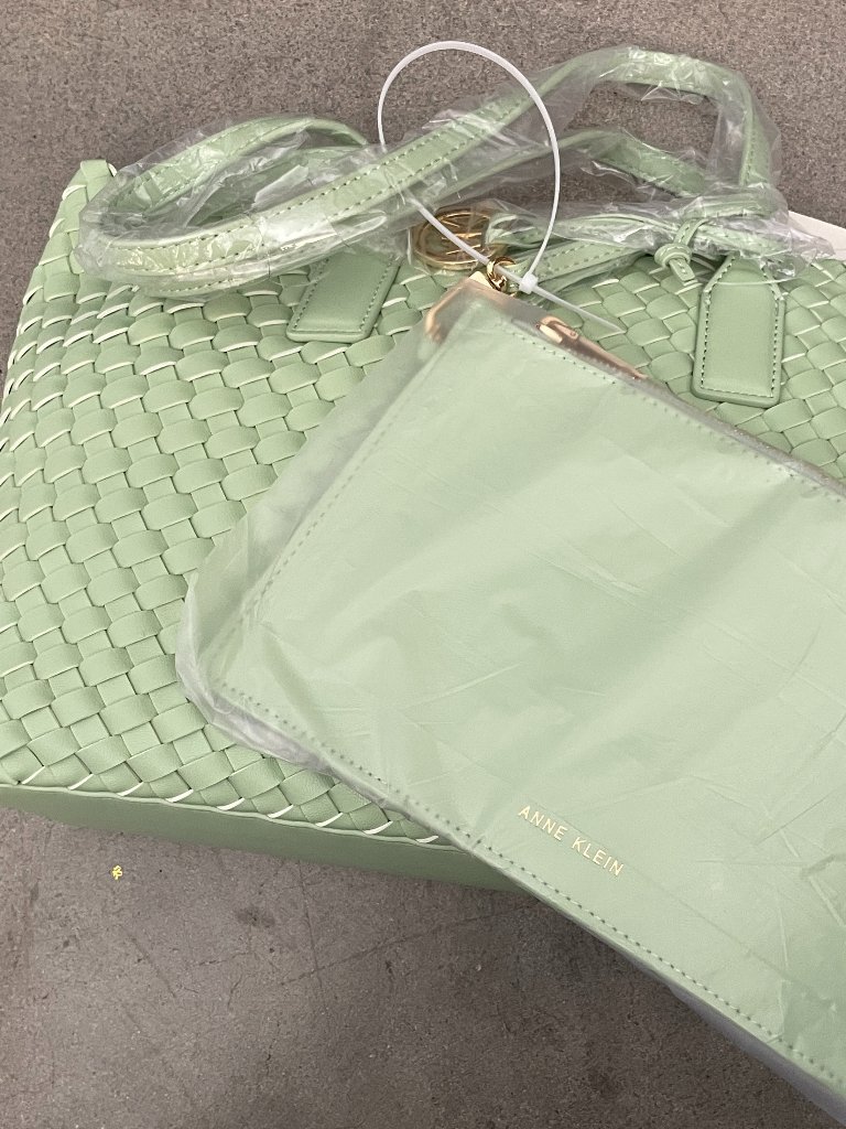 Anne Klein Green Fig Woven Satchel + Crossbody Set Nwt